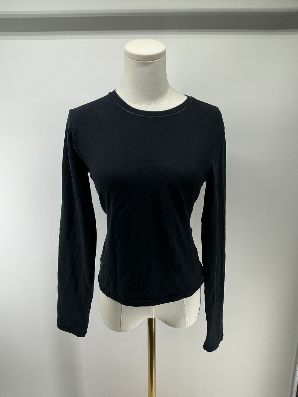 Stretch Cotton Jersey Cropped Fitted Long Sleeve T-Shirt